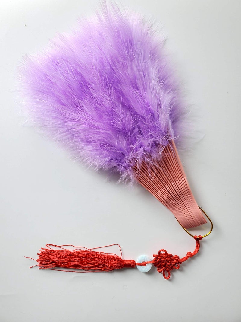 HAPPY FEATHER مروحة يد من ريش المارابو السعيد، طراز فلابر من عشرينيات القرن الماضي لمناسبات الأزياء والرقص - بنفسجي فاتح - Image 5